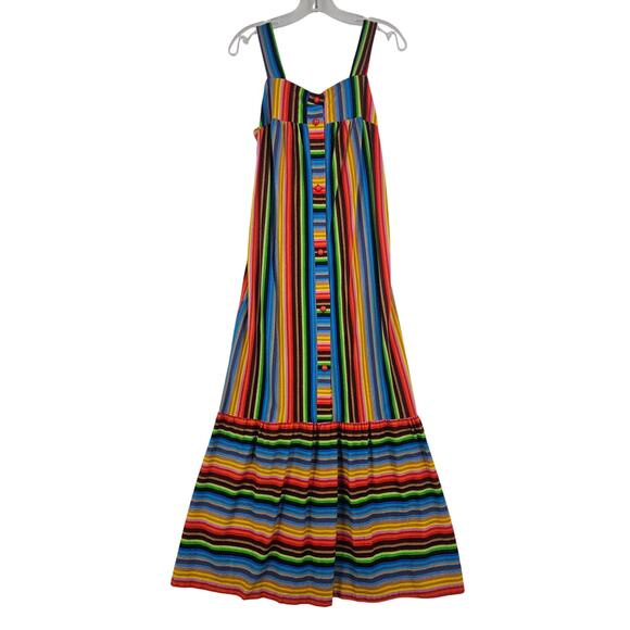 Vintage 1970's Rainbow Striped Terry Maxi Dress Retro Hippie 70's Women's S 3684 - Picture 1 of 7